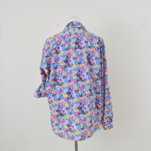 Vintage 80s Poly/Cotton Blue Floral Print Blouse |‎ size Large - Picture 3 of 10